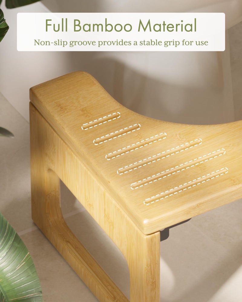 AmazerBath 8.5 Inches Bamboo Toilet Stool Squat for Adults, Collapsible Poop Stool for Bathroom, 0.79" Thickness Squatting Potty with Non-Slip Strip, Space-Saving, Natural Color - Image 4